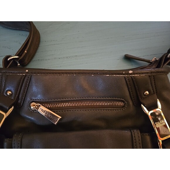 NWOT TYLER RODAN Chocolate Brown Purse, Black and Gold Detail Satchel Preowned - Picture 10 of 11